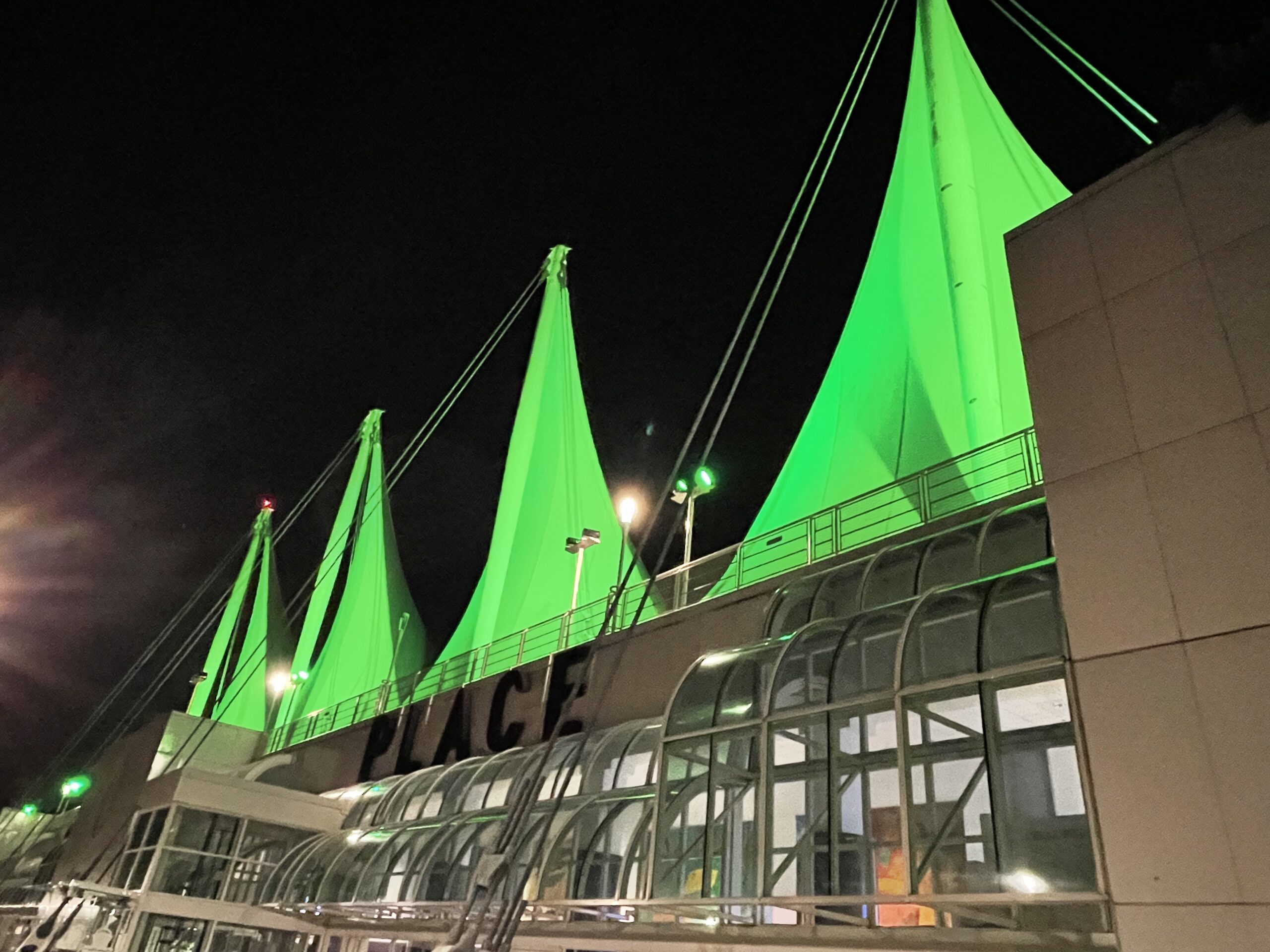 Olympic Sails lit Green for Waste Reduction Week
